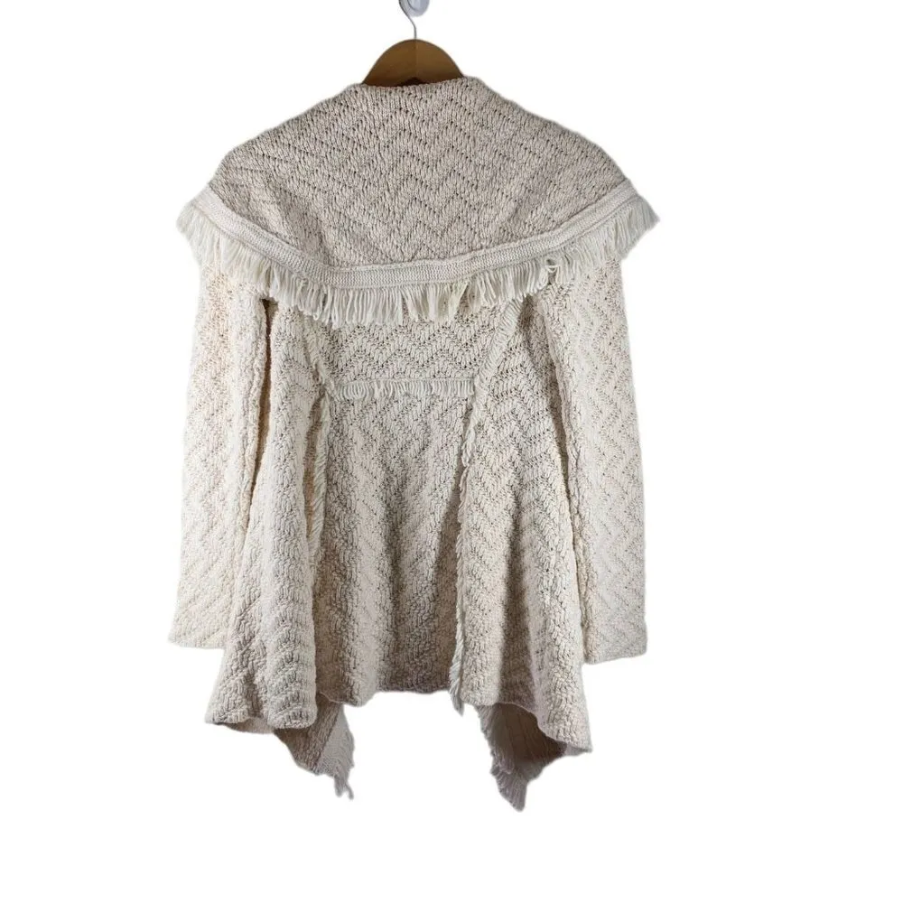 Angel of The North Ivory CHEVRON Fringe Cardigan Sweater Size Small - Image 7