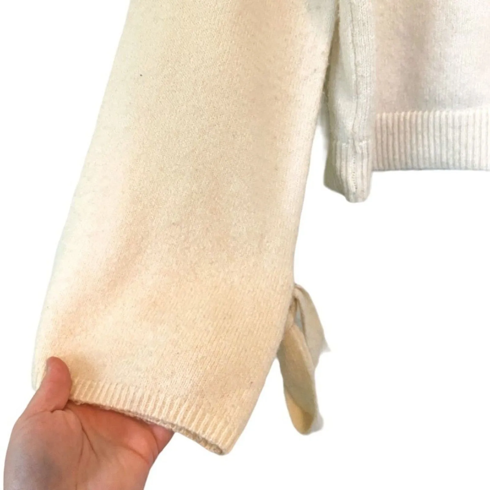 Forever 21 Cream Contemporary Crop Sweater Size Small Wide Sleeve Chic Bohemian - Image 7