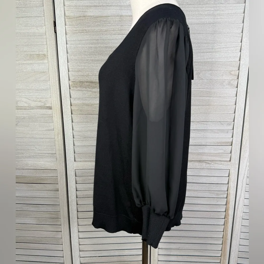 ADRIANNA PAPELL Black 3/4 Chiffon Sleeve Blouse with Sweetheart Neckline-Large - Image 2