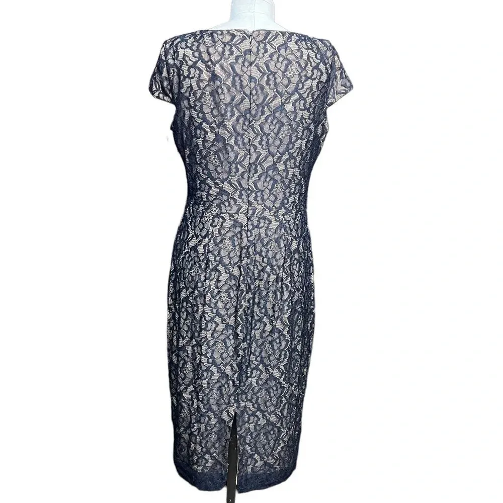 Dress The Population Cap Sleeve Faux Wrap Lace Dress Black Nude‎ Size L - Image 6