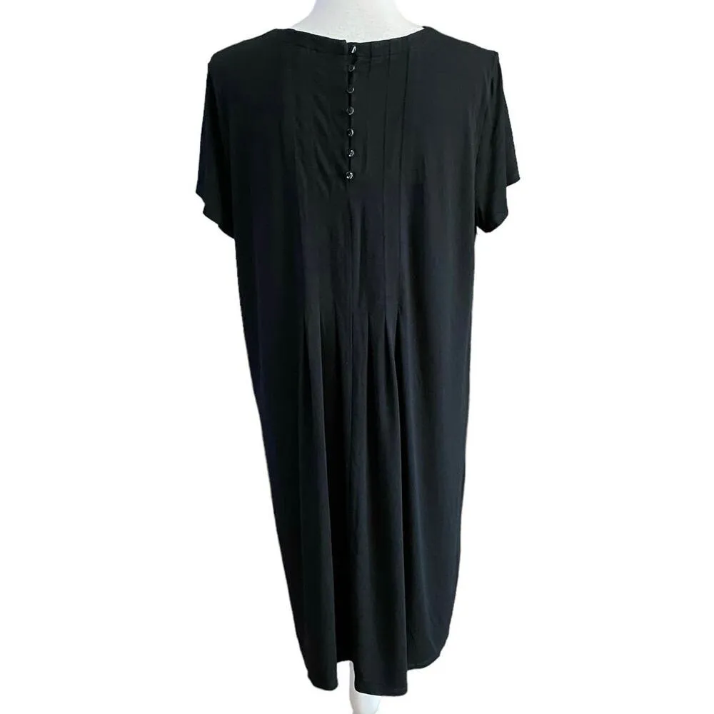 J Jill Size L Wearever Collection Shift Dress Black Button Pleat Back - Image 2