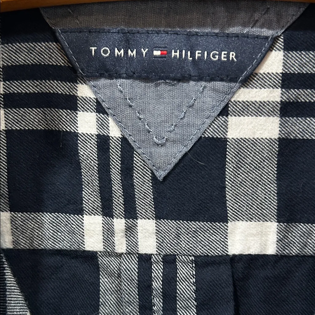Tommy Hilfiger Navy and White Checkered Button Down Shirt - Image 2
