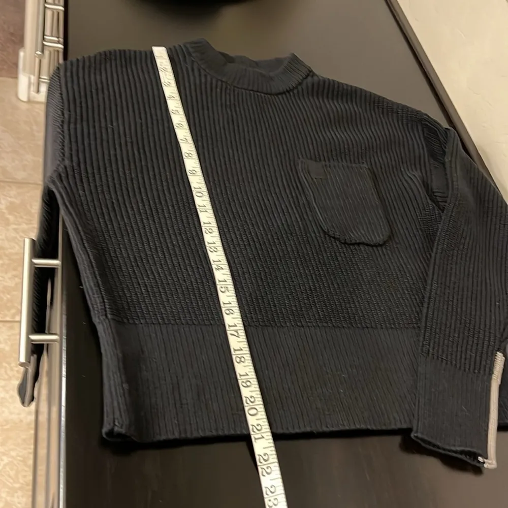 FLX cotton blend cropped pullover sweater, crew neck, pocket, black, size S Black - Image 10