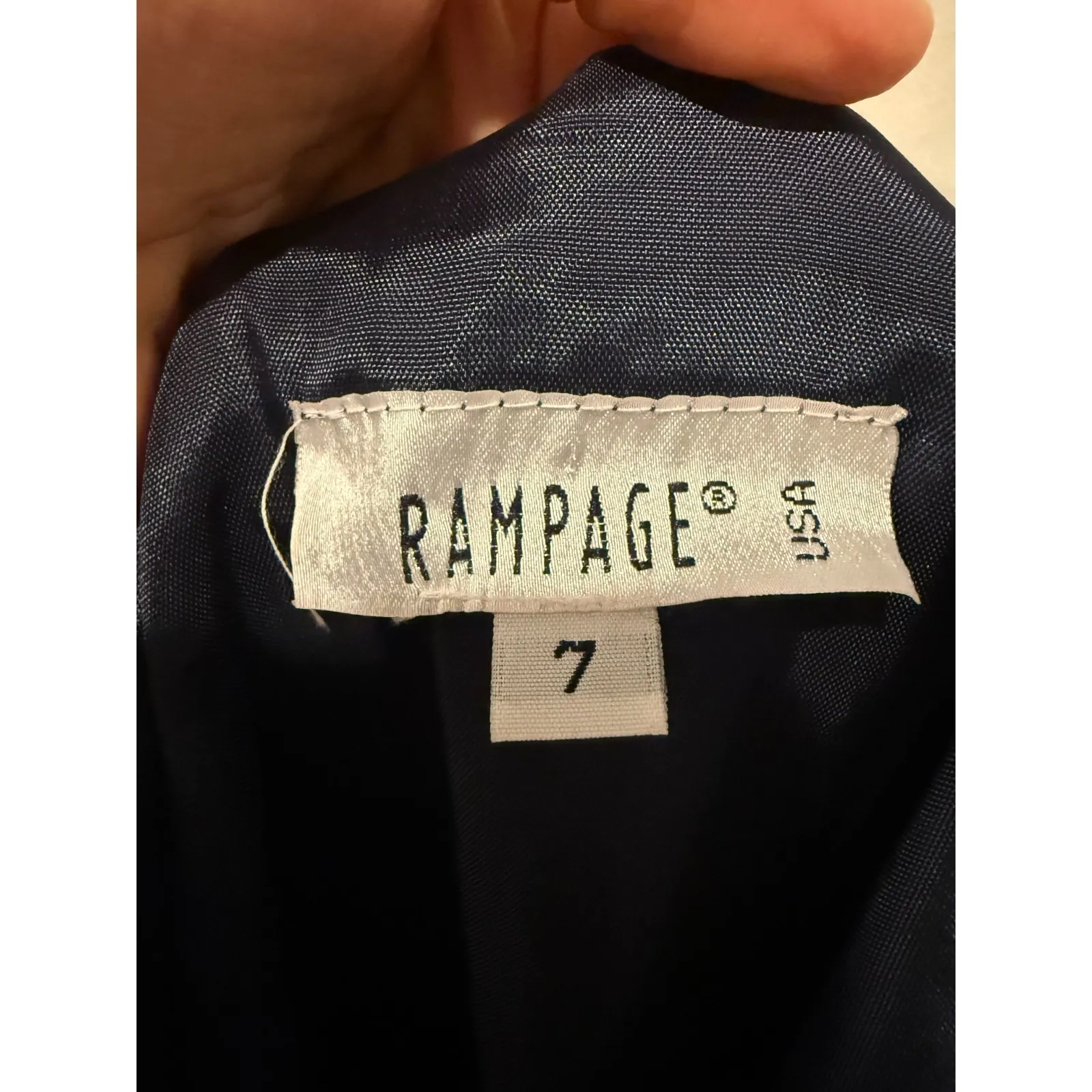 Vtg Y2K Rampage Dark Blue Satin Maxi Slip Dress Sz 7 Whimsigoth Glitter USA 90s - Image 3