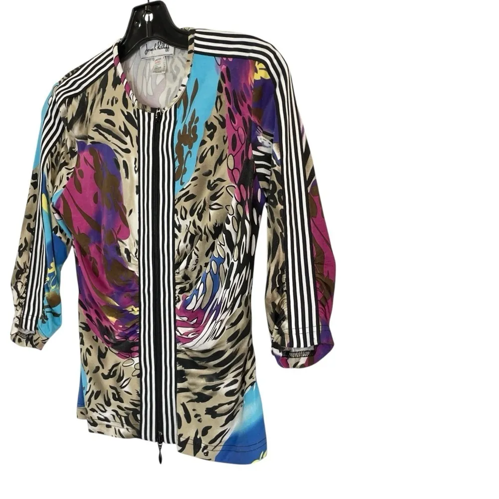 Joseph Ribkoff Size 2 Stretch Jacket Zips Light Weight Animal and abstract print - Image 4