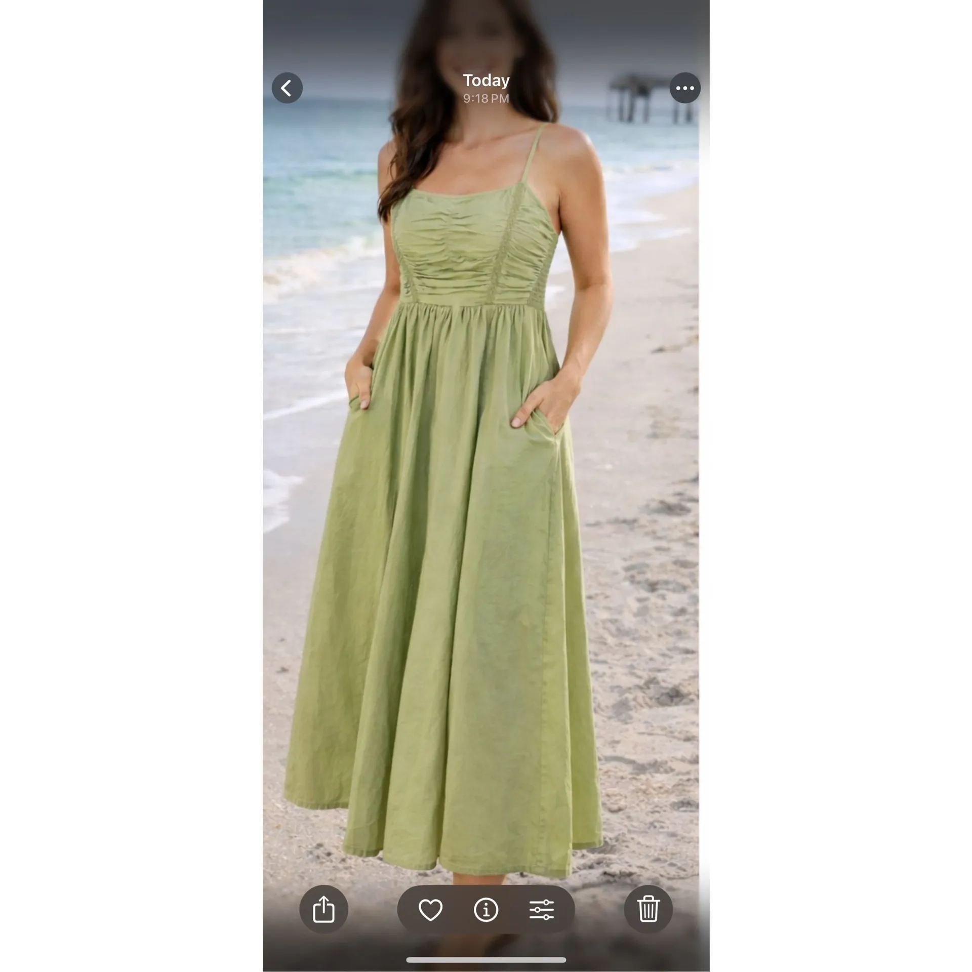 American Eagle NWT poplin cotton green ruched smocked midi dress xs - Image 12