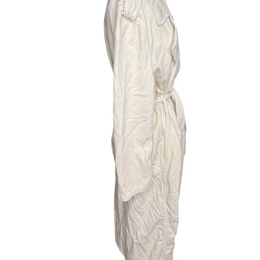 Zara Women Cream Lapel Collar Long Sleeves Denim Belted Cotton Topcoat Sz Med - Image 8