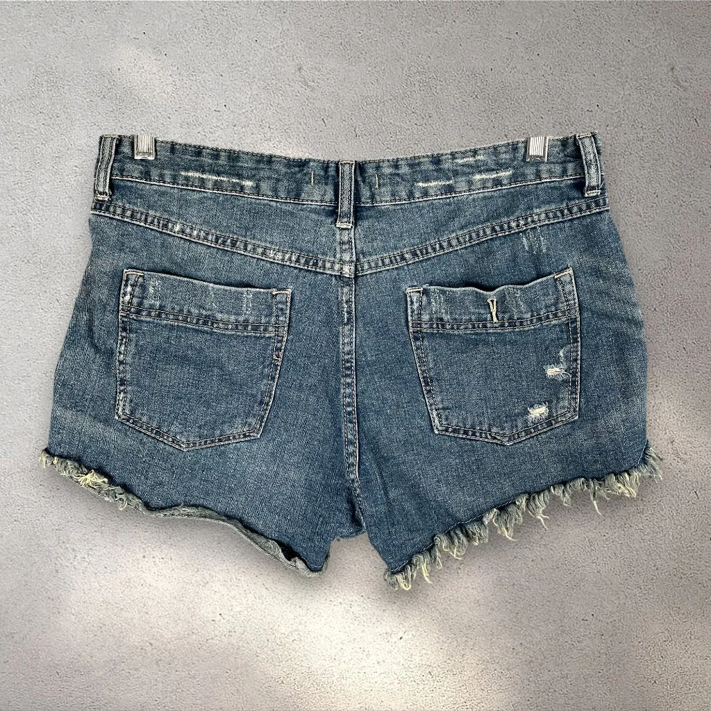 Free People Cutoff Denim Shorts Women’s W31 Blue Distressed Frayed Hem Y2K - Image 2