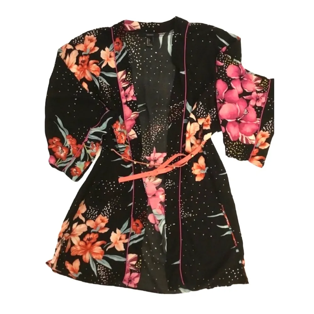 Forever 21 Tropical Floral Print Design Kimono Sz L Women - Image 10