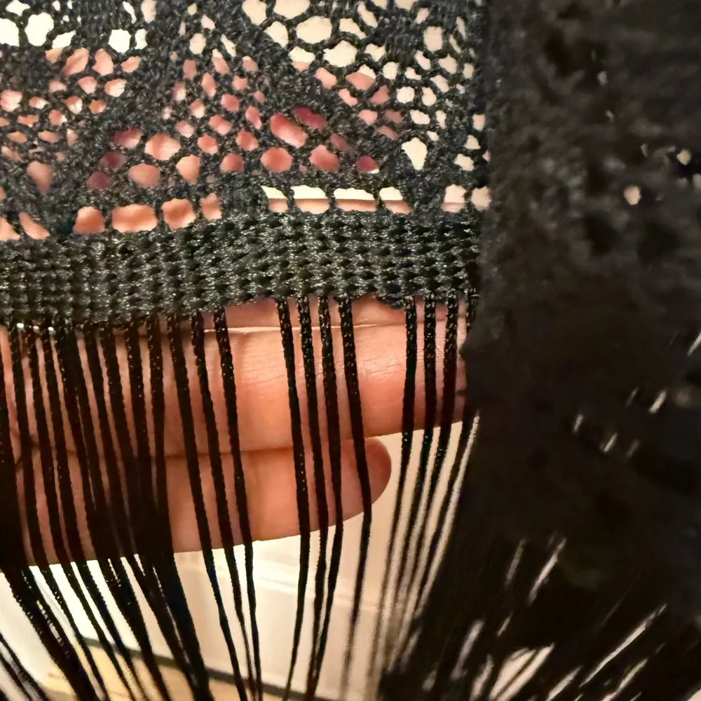 MinkPink Women’s Black Tank Embroidered Dress With Crochet Bottom Tassels Hem L - Image 5