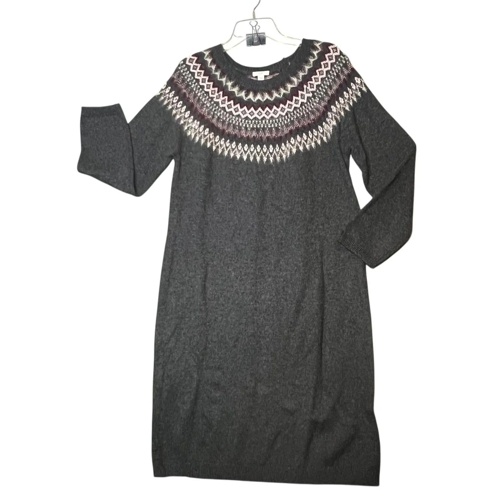 J Jill Sweater Dress Womens Medium Gray Fair Isle Knit Long Sleeve Casual Winter White - Image 2