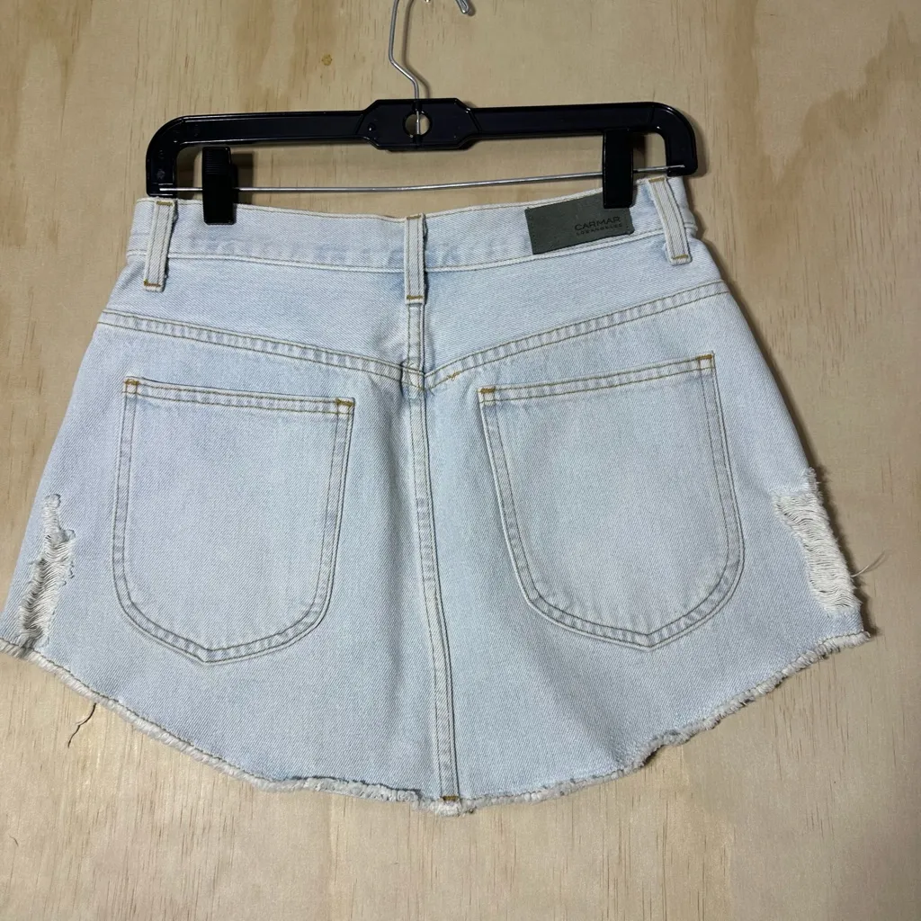Carmar Los Angeles Star Studded Distressed Denim Mini Skirt Size 28 Blue - Image 6