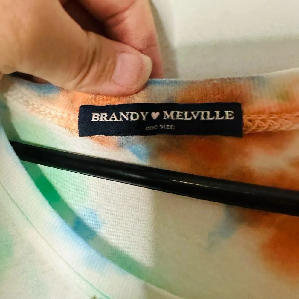 Brandy Melville Green Orange Tye Melville Crewneck Short Sleeve T-Shirt size M - Image 2