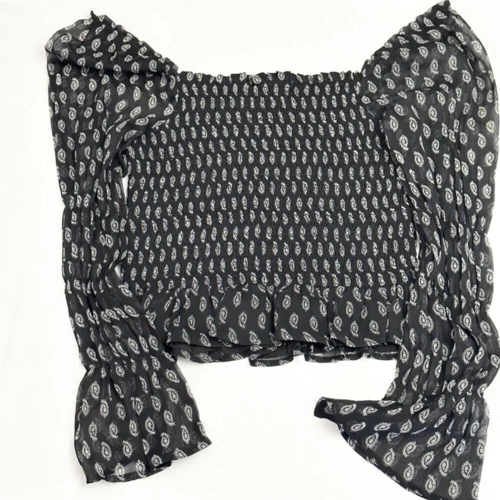 Patrons of Peace Cropped  Black Print Top Size M - Image 2