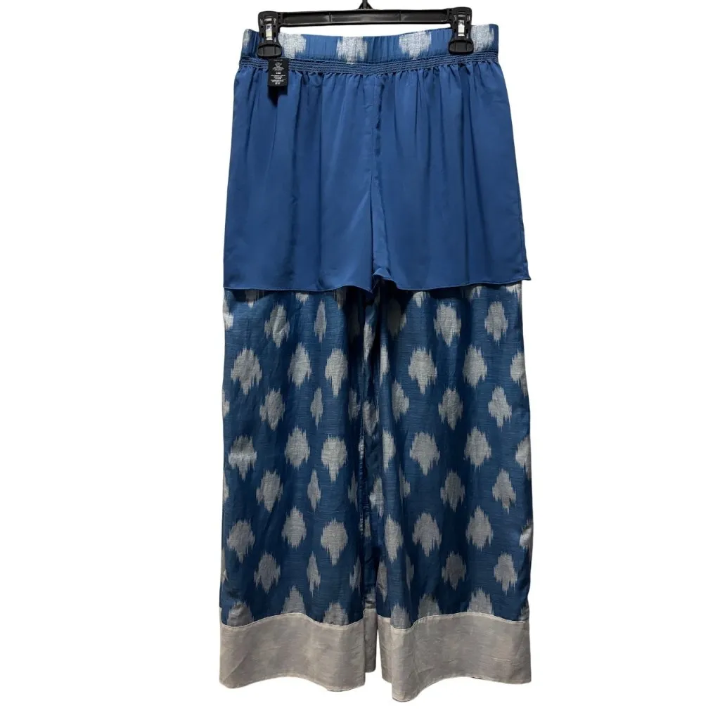 Theory Smocked Culotte Wide Leg Crop Pant In Spot Ikat Lawn Blue/White Size M - Image 4