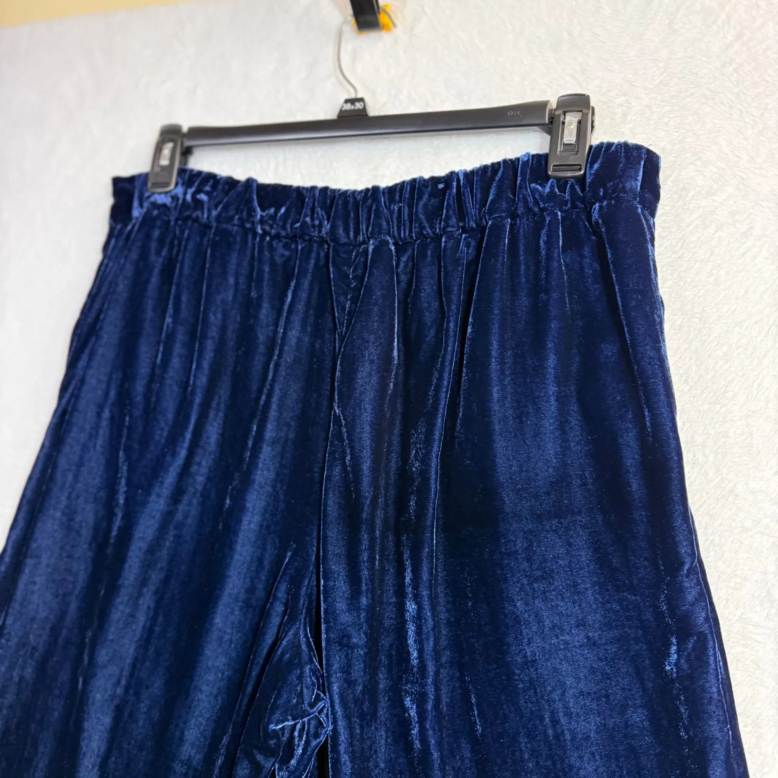 Banana Republic L Deep Blue Velvet Wide Leg Crop Pant Palazzo Holiday Party Glam - Image 5
