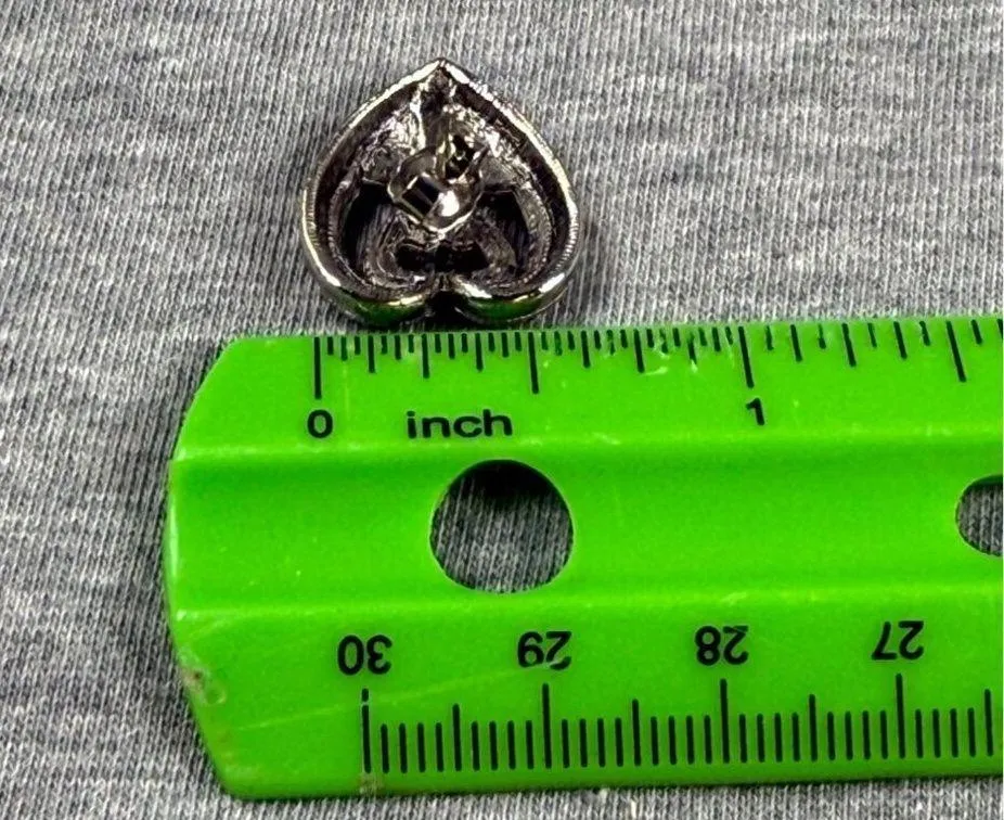 Vintage Heart Pierced Post Earrings Rhinestone & Silver Tone Metal Design - Image 8