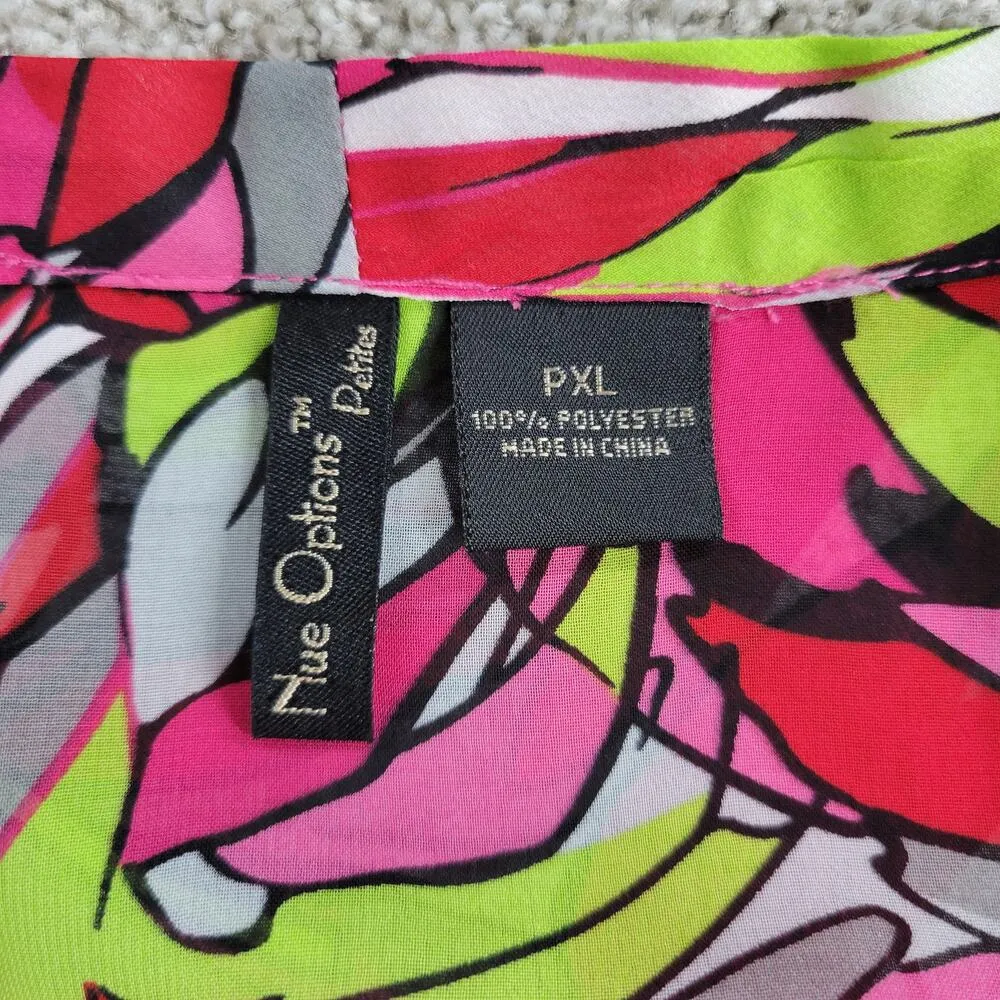 Nue Options Bloluse Womens PXL Pink Green Abstract Floral Button Up Tie Hem Fun Size undefined - Image 11