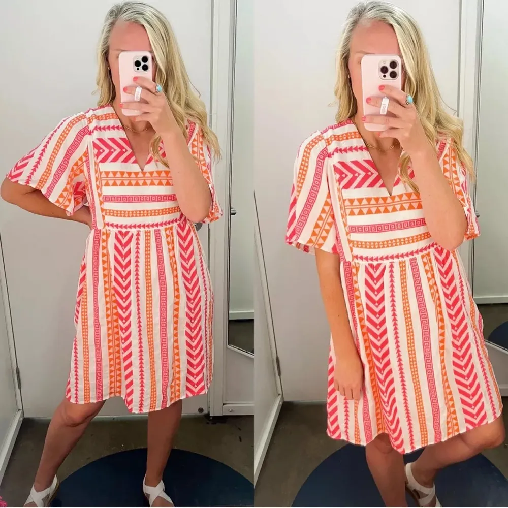 Old Navy - Vibrant Pink and Orange Jaquard Dress Size XXL - Image 6