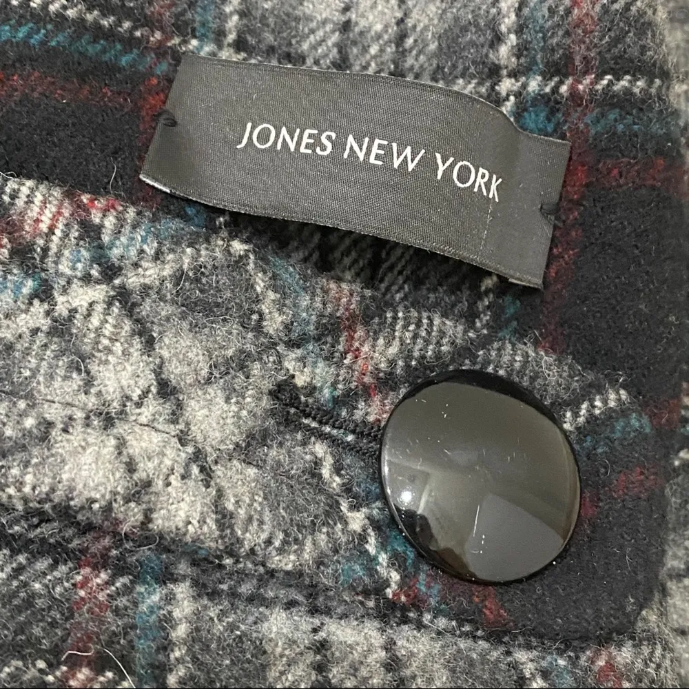 Jones New York Wool Blend Plaid Pea Coat L - Image 14