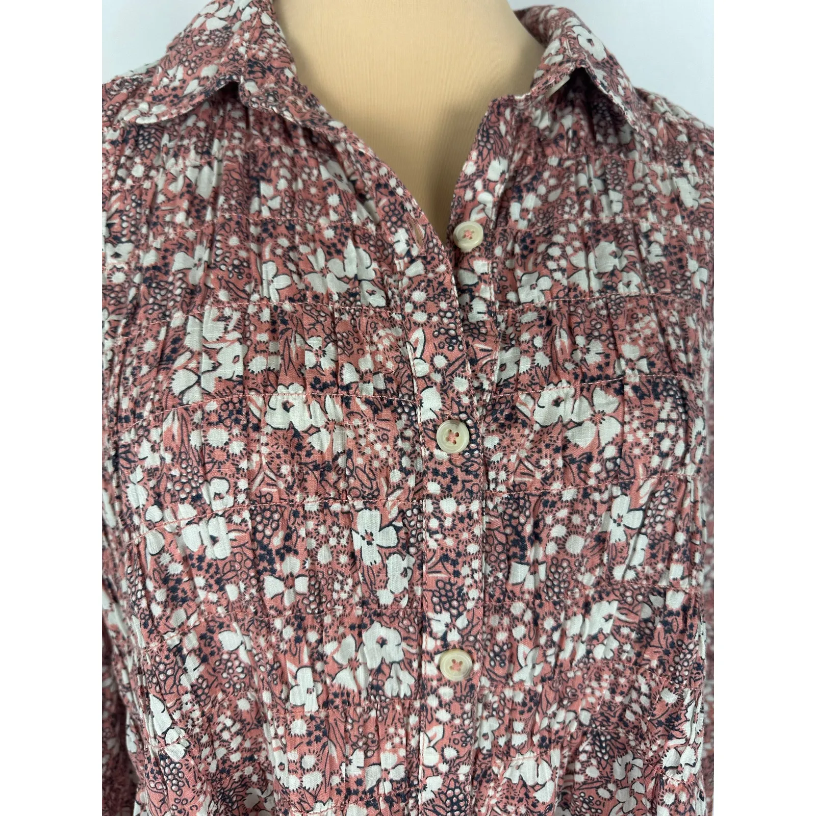 Anthropologie Pilcro Size XS Sasha Smocked Button Down Shirt Oversized Western - Image 3