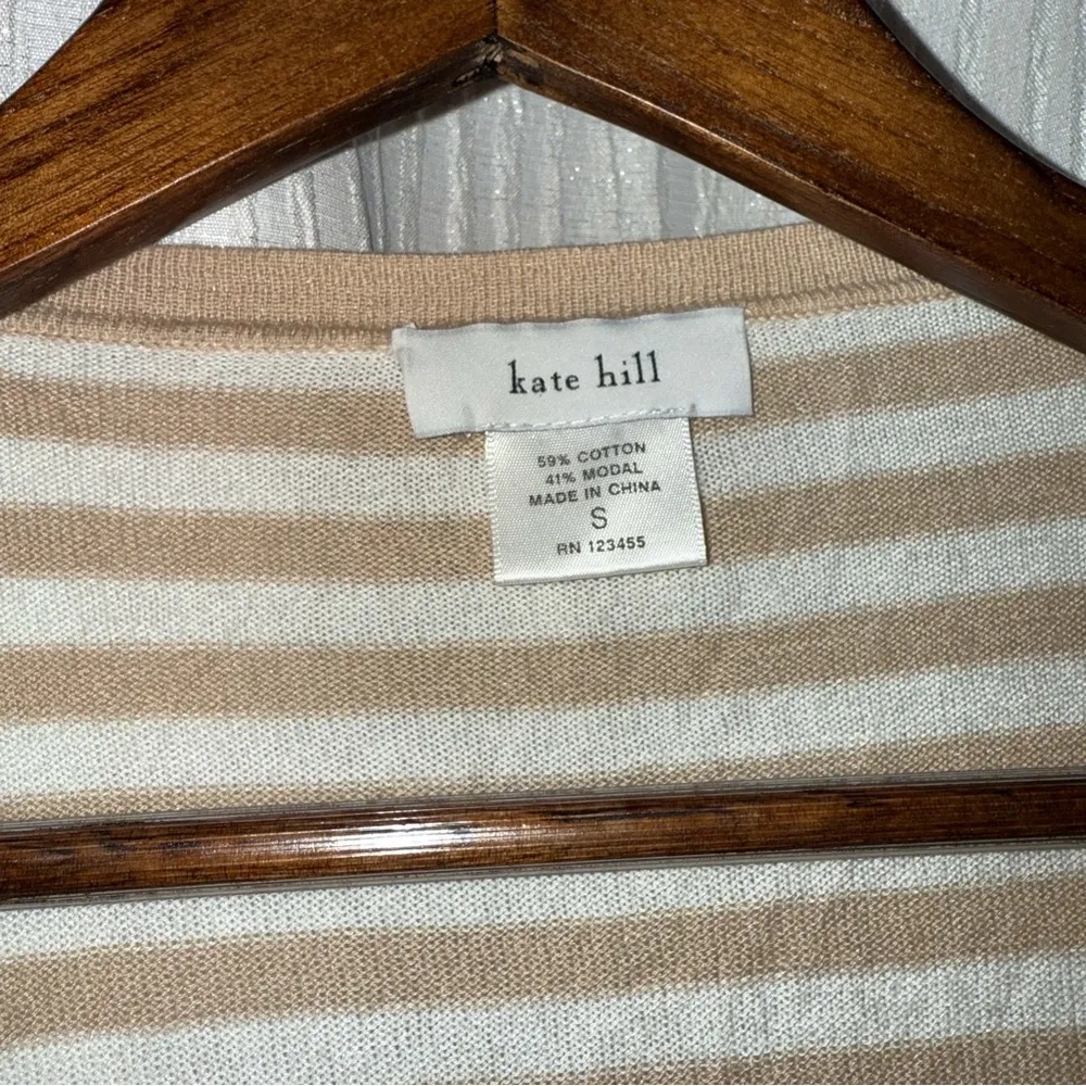 Kate Hill Tan and Orange Cardigan Sweater with Waterfall Collar - Image 2