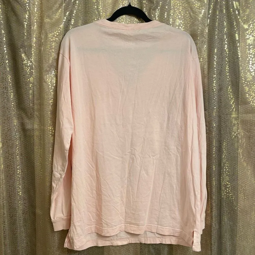 PINK Victorias Secret Light Pink Black Long Sleeve Campus Shirt, Medium - Image 2