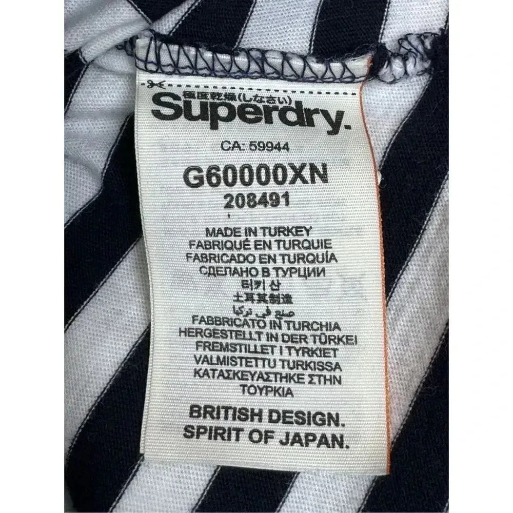 Superdry JPN Nordic Half Sleeve Top S Striped Blue White Glitter Spell Out Logo - Image 7