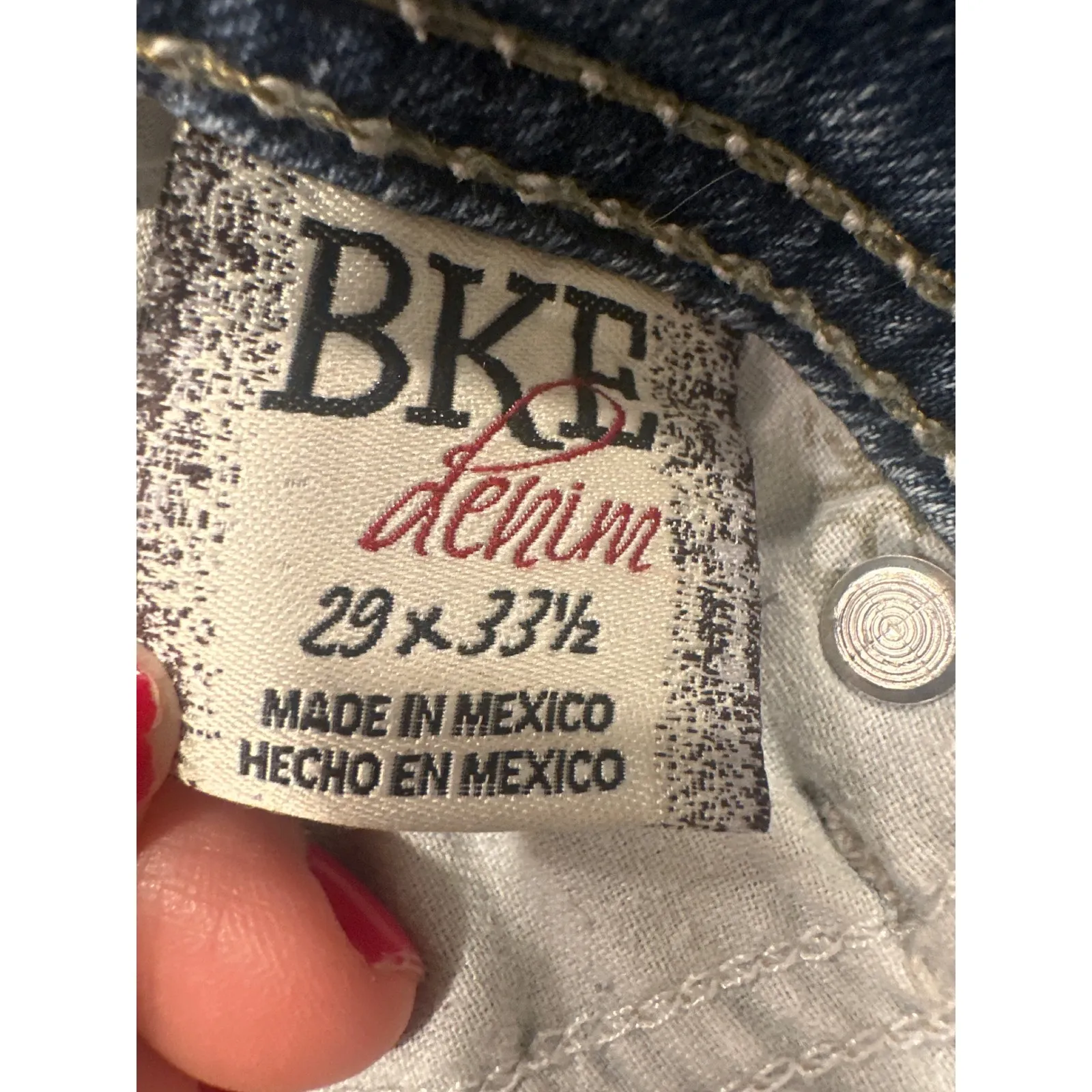 BKE Denim Harper skinnyJeans Blue Wash Embellished Pockets Straight Leg Size 29L - Image 10