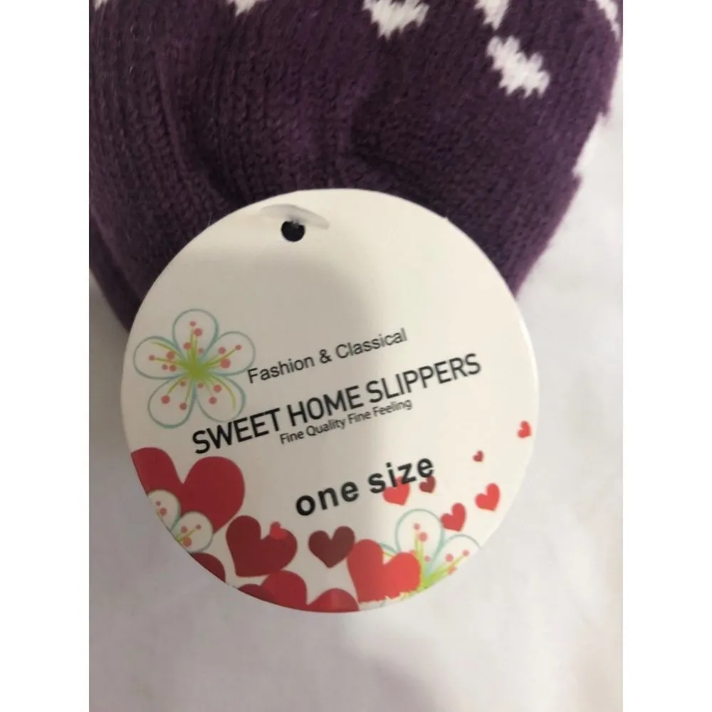 Sweet Home Slipper Socks Purple Snowflake Print Sherpa Lined Non Skid Bottom NEW Size undefined - Image 5
