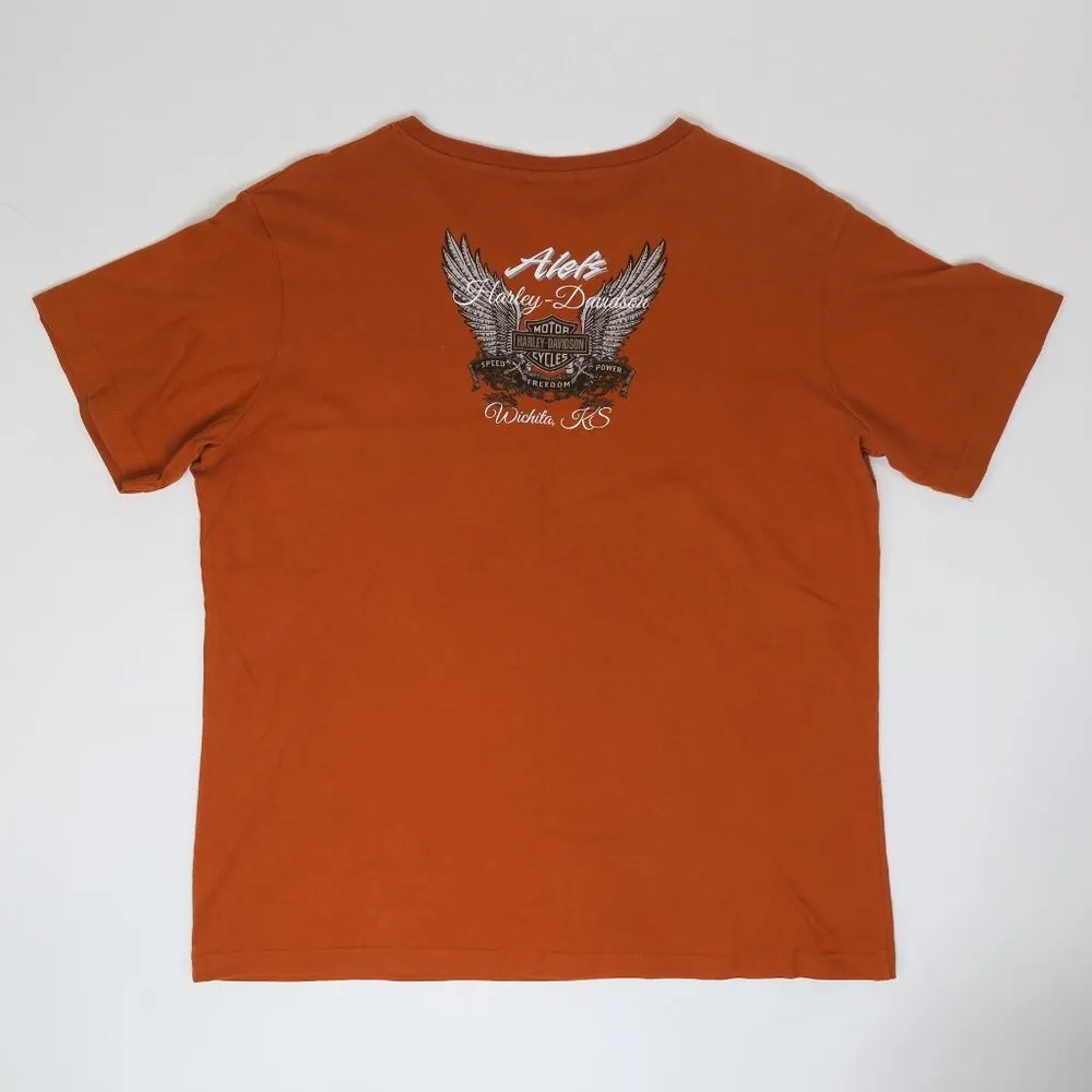 Harley Davidson Orange V Neck Shirt - Image 2