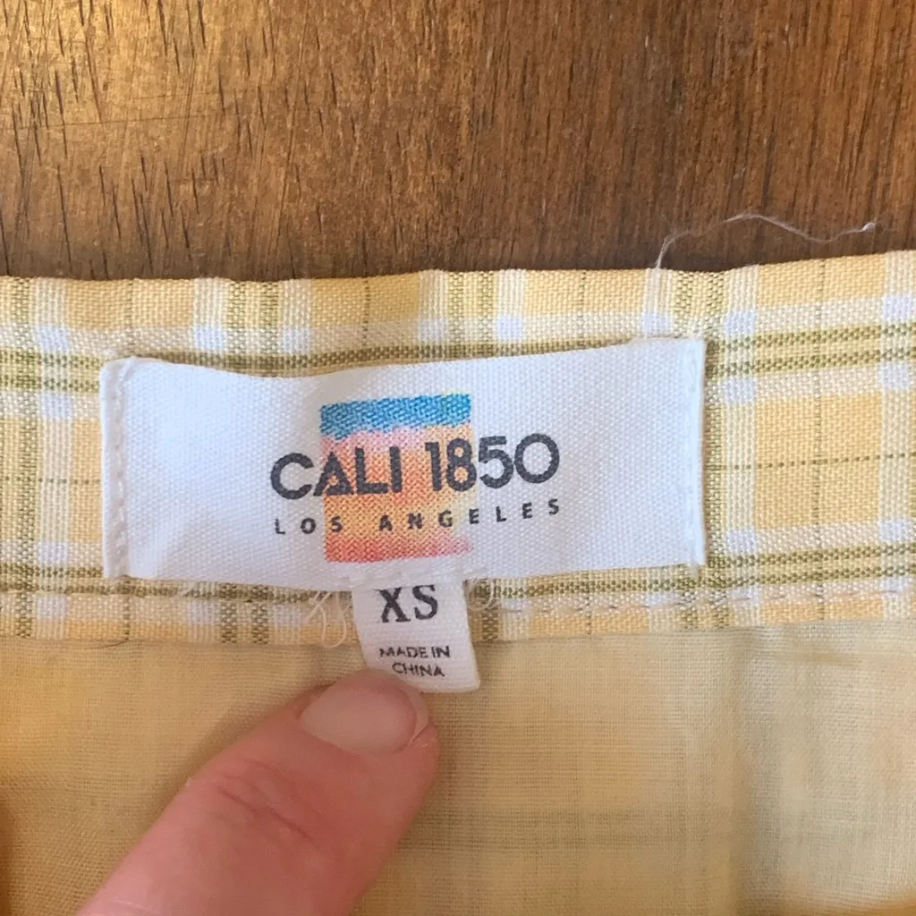 Cali 1850 Skirt XS Yellow White Plaid Skater A-line Lined Preppy Zip Side Short - Image 2