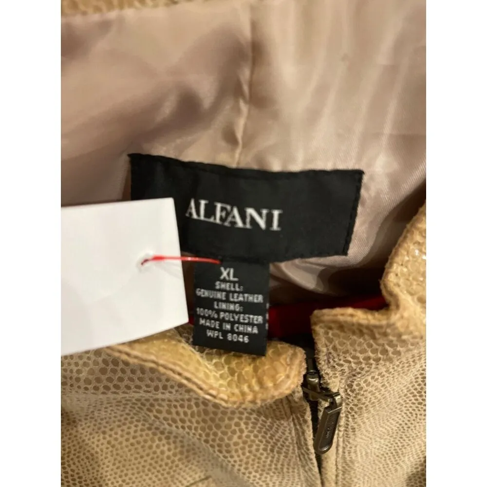 Alfani Leather Moto Jacket Snake Reptile Beige size XL Zipper Pockets lined - Image 2