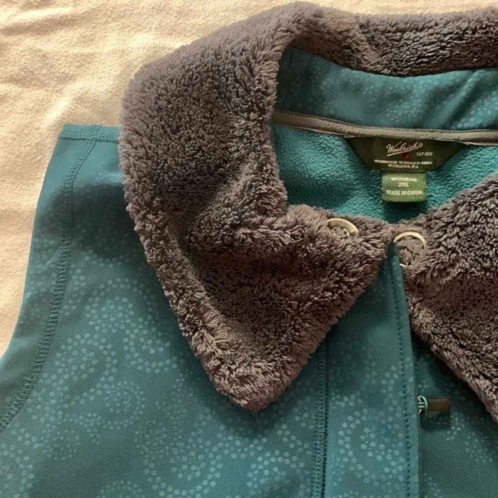 woolrich womens 2x paisley vest deep atlantic blue fur lined zip up pocket cold - Image 4