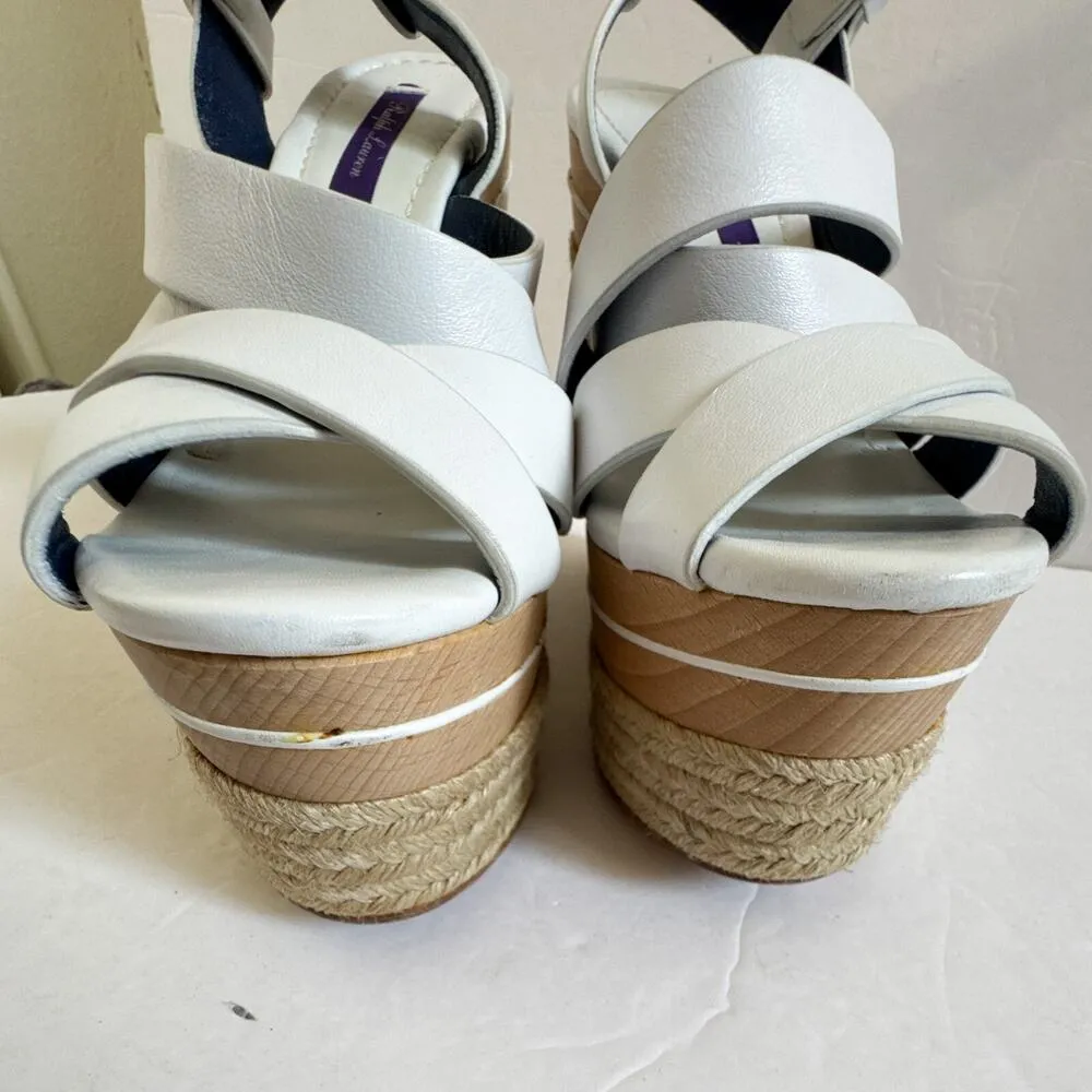 Ralph Lauren Purple Label Erin Espadrille Wedge Platform White Leather 37.5 Size 6.5 - Image 8