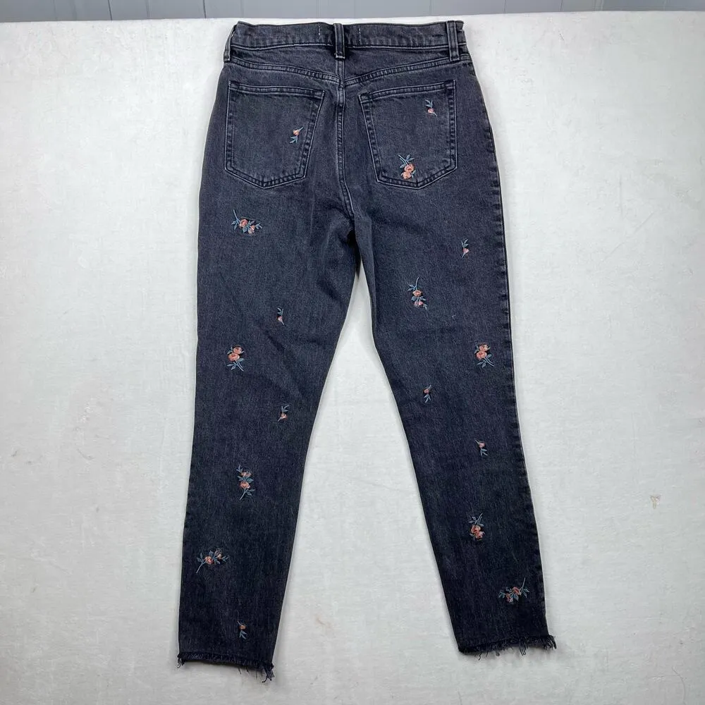 Abercrombie & Fitch The Skinny Highrise Rose Floral Embordered Dark Gray Jeans-4 - Image 2