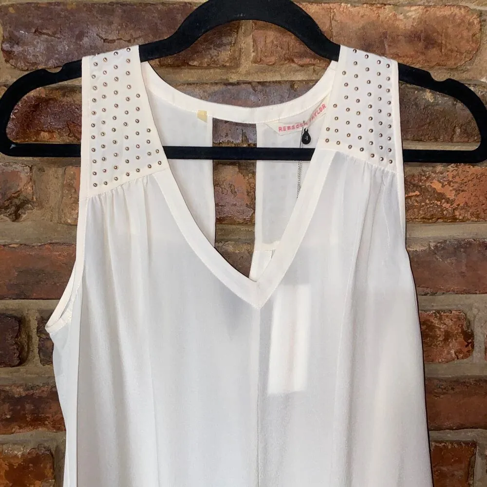NWT New Rebecca Taylor Ecru Nailhead Embellished Double V Top Women's Size 4 - Image 2