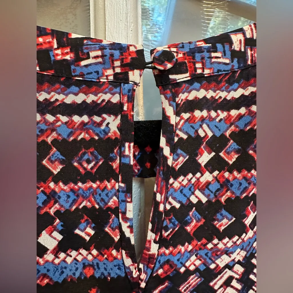 BCBGMAXAZRIA Red & Blue Andie 100% Silk Boho Aztec Southwestern Dress Size S - Image 7