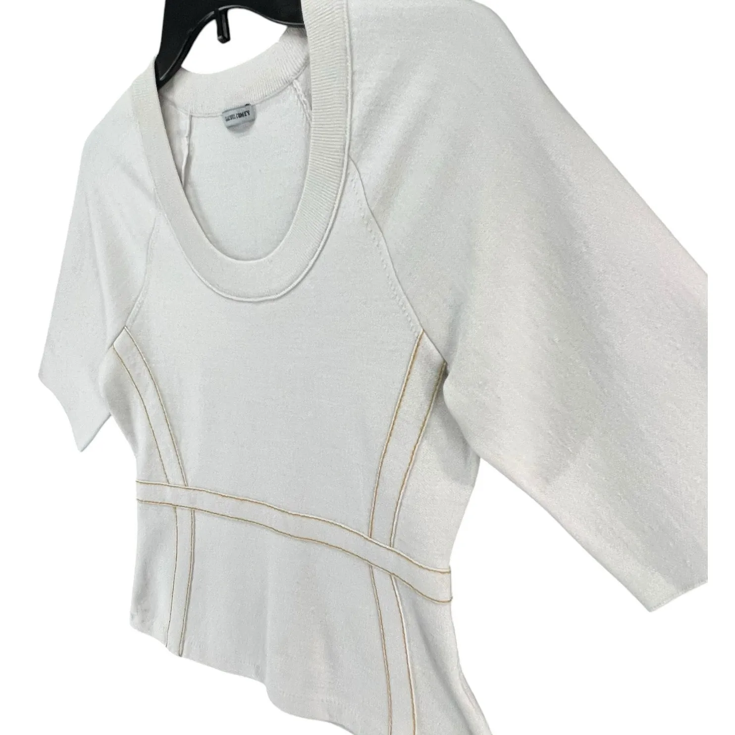 Rachel Comey Women Medium Ivory Knit Top Scoop Neck Seamed Sculptural Minimalist - Image 3