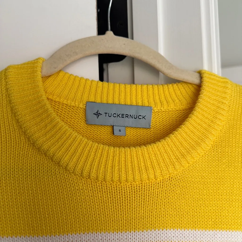 Tuckernuck Bar Harbor Yellow and White Striped Sweater Buttons Crewneck - Image 2