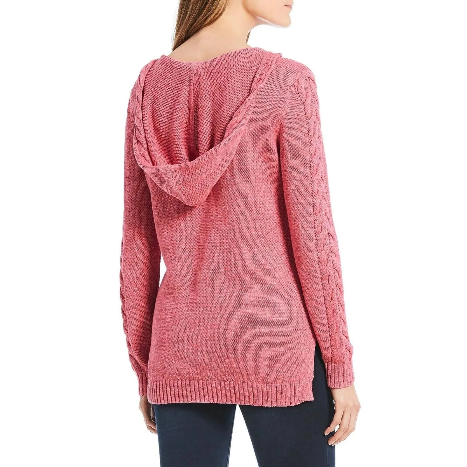 Tommy Bahama Sweater Womens Small Pink Hooded Pullover Linen Cotton Cable Knit - Image 3
