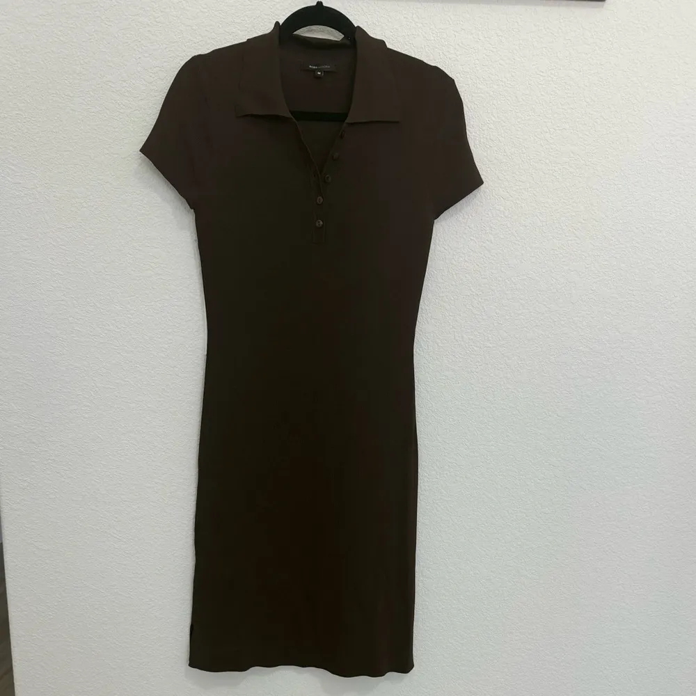 BCBGMaxAzria Bodycon Polo Dress Stretch Knit Buttons Chocolate Brown Medium M - Image 2