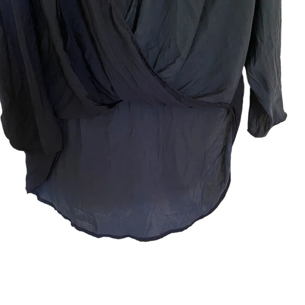 Silence + Noise Blue faux wrap cut really low high low hem long sleeve medium - Image 2