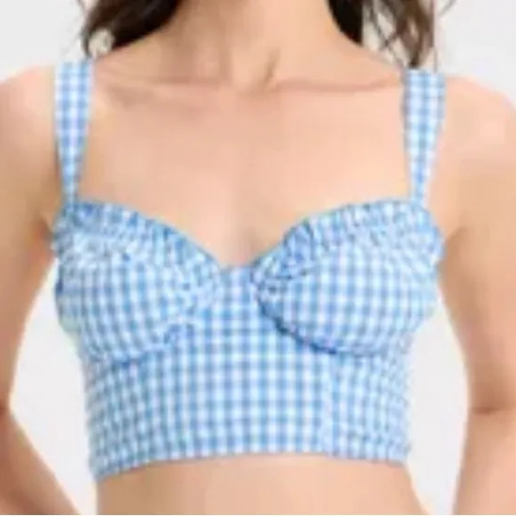 Light Blue Gingham Crop Top size medium - Image 2