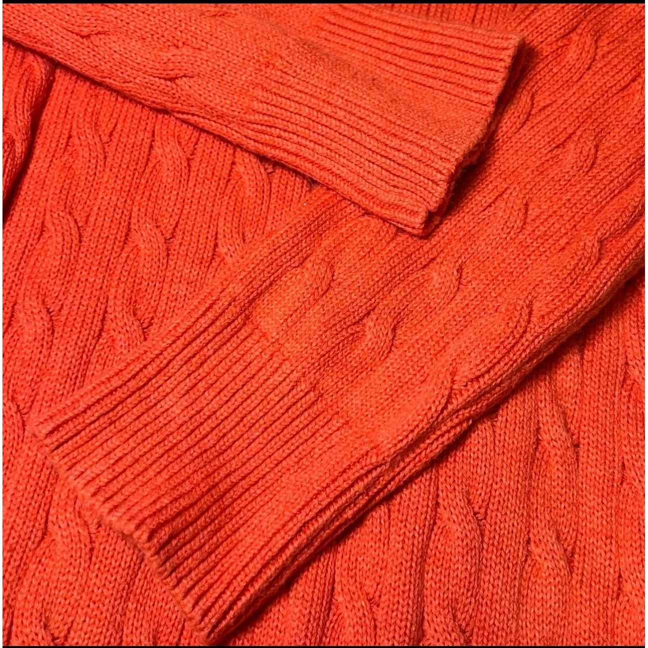 American Eagle Cable Knit Sweater Mens Medium Orange Scoop Neck Boho Cozy Warm - Image 8