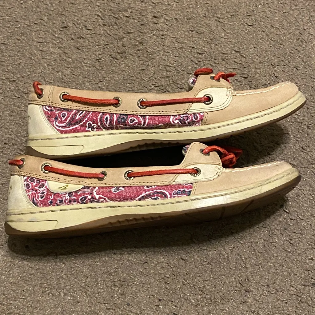 Sperry‎ Top-Sider Angelfish Boat Shoes Beige Pink Red Sequins Womens Size 9.5 - Image 3