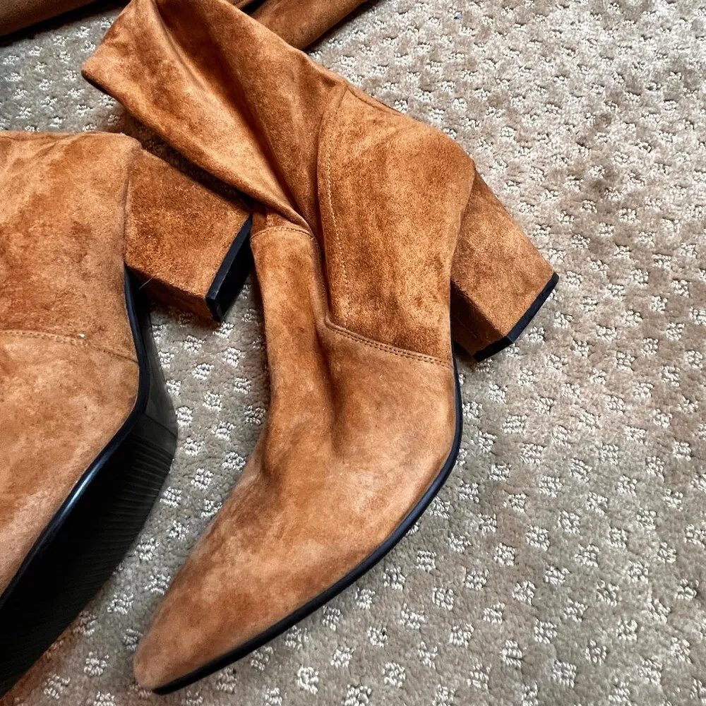 Over the Knee Faux Suede Brown Boots SZ 10 Influencer Stretchy Comfort Classic Tan - Image 4