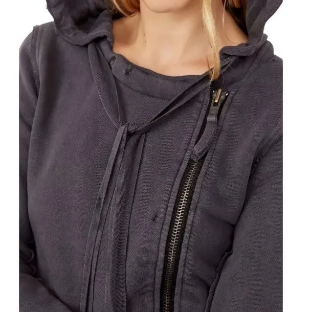 Free People We The Free Moto Hoodie Jacket Dark Gray Cropped Grunge Distressed S - Image 5