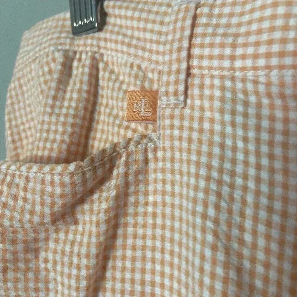 Ralph Lauren Coral Peach Gingham ButtonShort Sleeve Shirt Pants Set Size‎ M /12 - Image 15