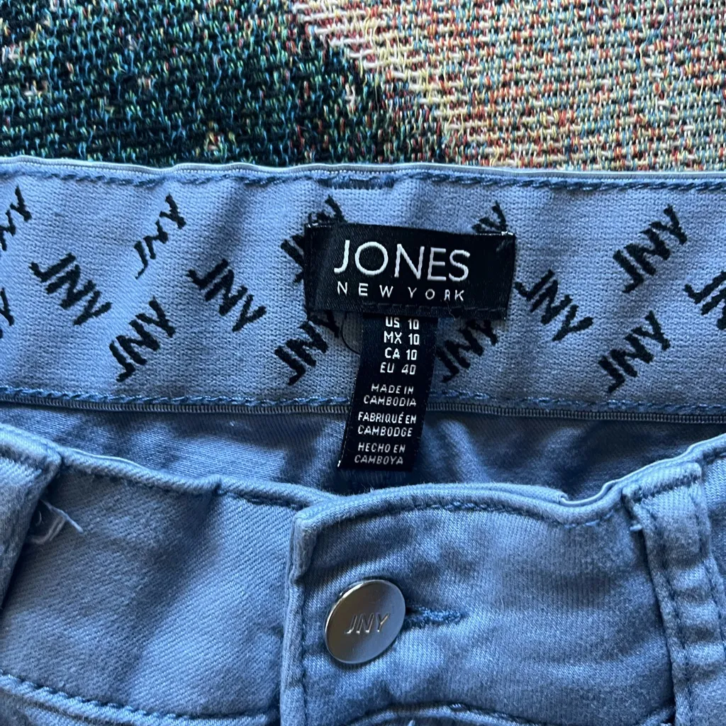 Jones New York Blue Straight Leg Jeans High Waist Inside Graphic Print SZ 10 - Image 13